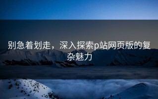 别急着划走，深入探索p站网页版的复杂魅力