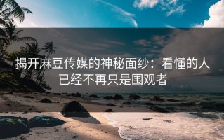 揭开麻豆传媒的神秘面纱：看懂的人已经不再只是围观者