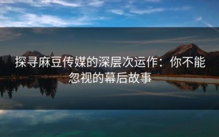 探寻麻豆传媒的深层次运作：你不能忽视的幕后故事