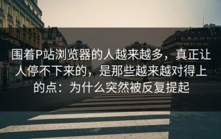 围着P站浏览器的人越来越多，真正让人停不下来的，是那些越来越对得上的点：为什么突然被反复提起