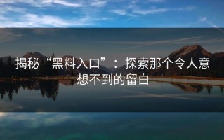 揭秘“黑料入口”：探索那个令人意想不到的留白
